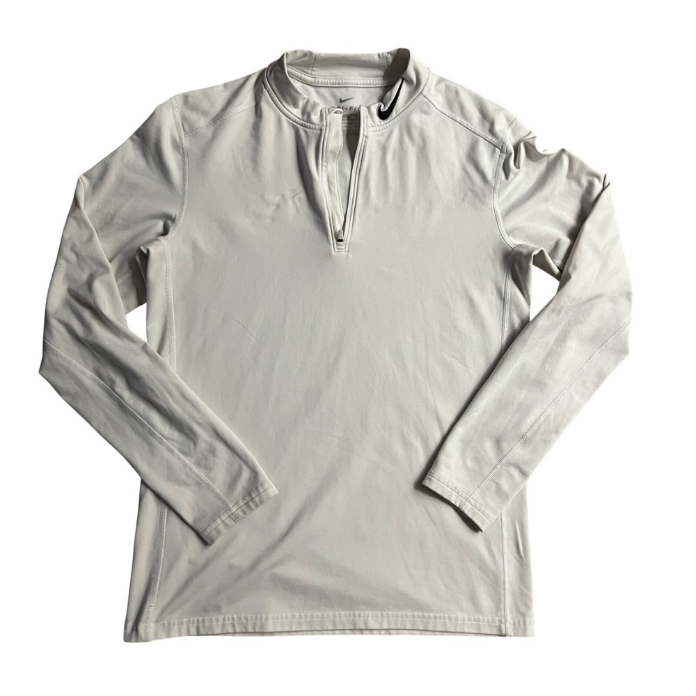 Nike Dri-FIT Mens Quarter Zip Pullover White Fitted Long Sleeve Training Top M